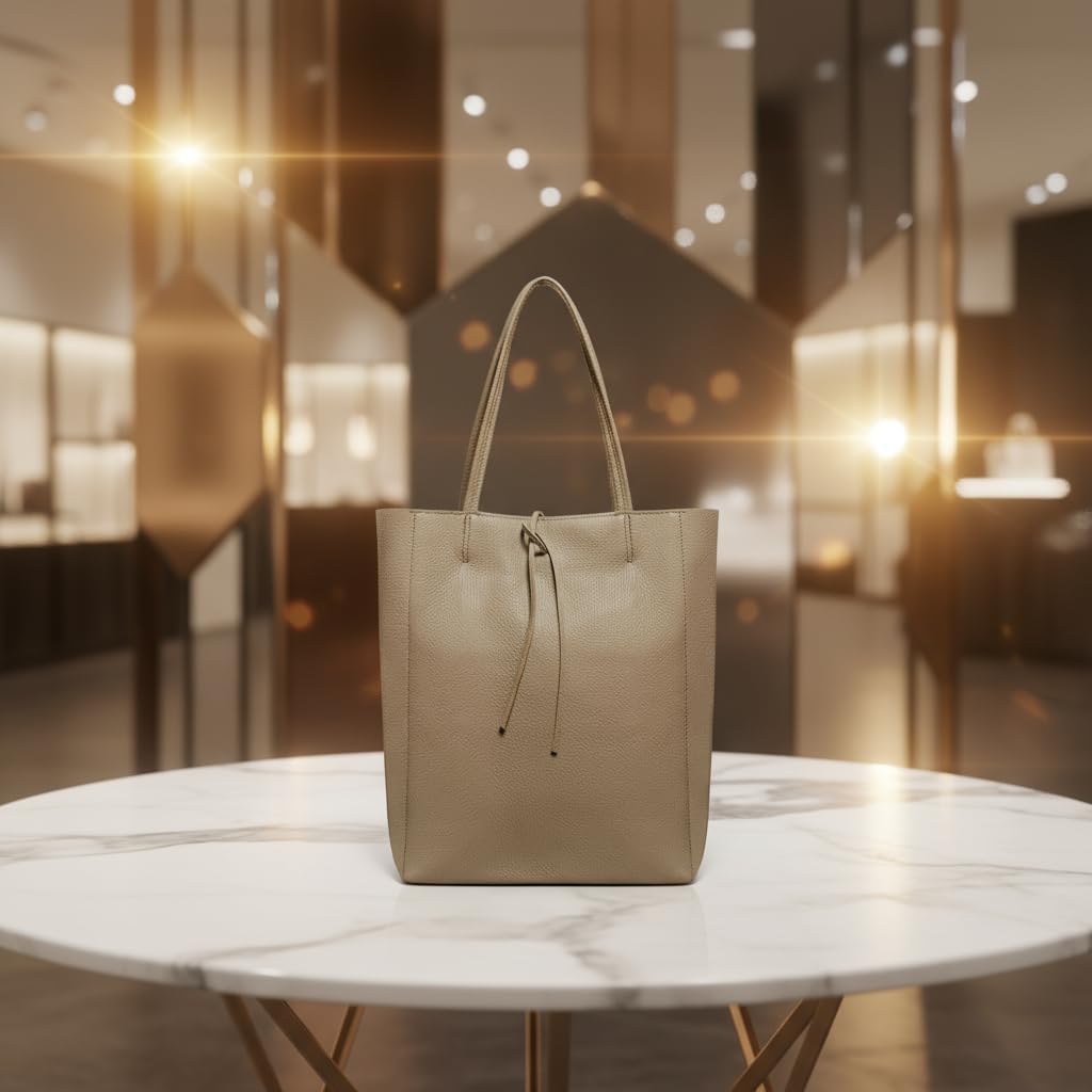 Italian Calf Leather Tote for Women with Zipper, Inner Pocket & Flat Base | Soft Unlined Shopper for Work & Travel - Image 8