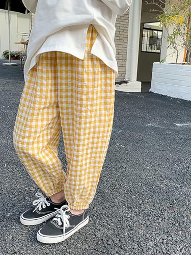 Image of BINIDUCKLING Toddler Pull Up Loose Gingham Girls Pants