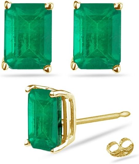 Natural Emerald Cut Emerald Stud Earrings in 18K Yellow Gold From 5x3MM - 8x6MM