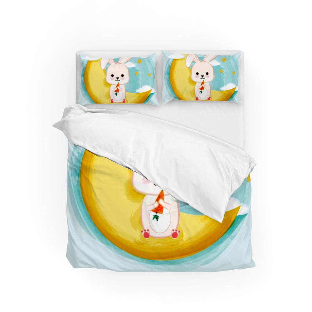 Housse de couette motif lune et lapin imprimé haute définition pour lit jumeau