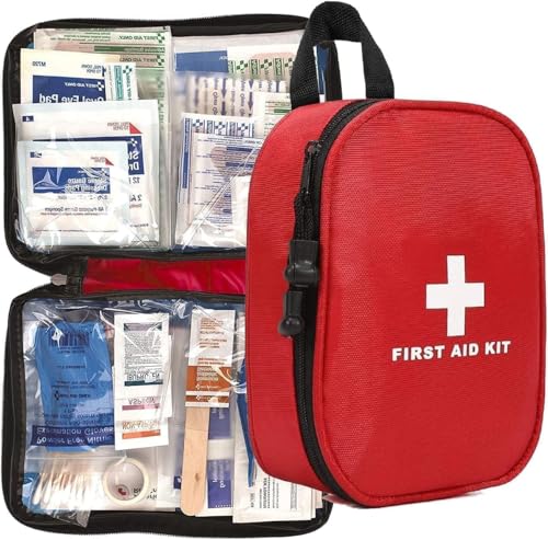 First Aid Kit for Hiking, Backpacking, Camping, Travel, Car & Cycling. with Waterproof Laminate Bags You Protect Your Supplies! Be Prepared for All Outdoor Adventures or at Home & Work (Red10)