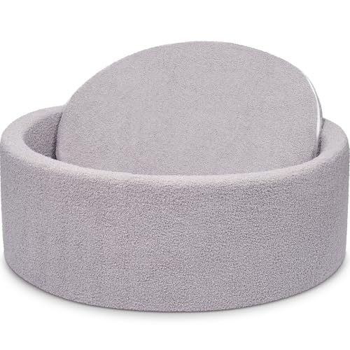 Imitation Teddy Colours Foam Ball Pit 35.4x 11.8 Soft Round Playpen for Toddlers Dogs Cats with Soft Memory Sponge for Babies Indoor and Outdoor Game Gray (Balls not Included)