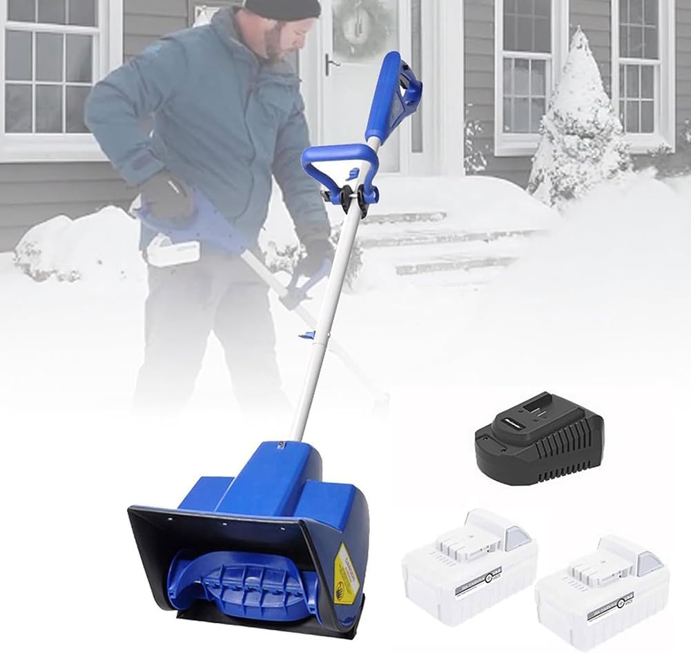 Cordless Snow Shovel, 24V Portable Electric Snow Thrower with 2 Battery, Handheld Snow Shovel Blower with Adjustable Handle,Width 11",for Patio, Playground, Farm