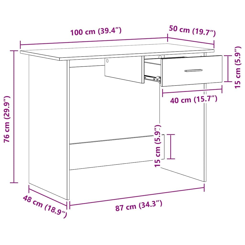 Scrivania in legno di rovere affumicato, 100 x 50 x 76 cm, con cassetto, scrivania da ufficio per casa, studio, camera dei ragazzi, scrivania per laptop e computer, postazione di lavoro