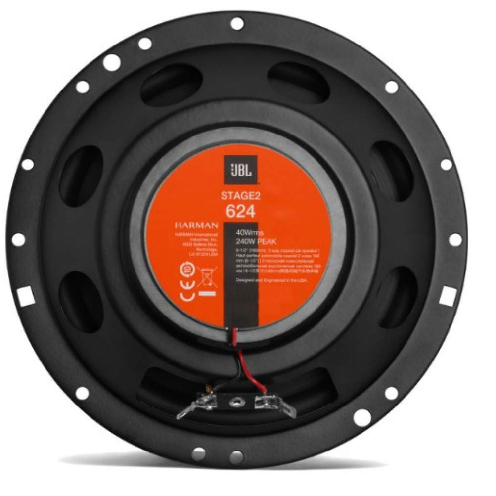 2 Altavoces coaxiales de 2 vías JBL STAGE2 624 6.5" 16.50 cm 165 mm 40 vatios rms 240 vatios impedancia MAX 4 ohmios 91 db para Coche Negro, el par