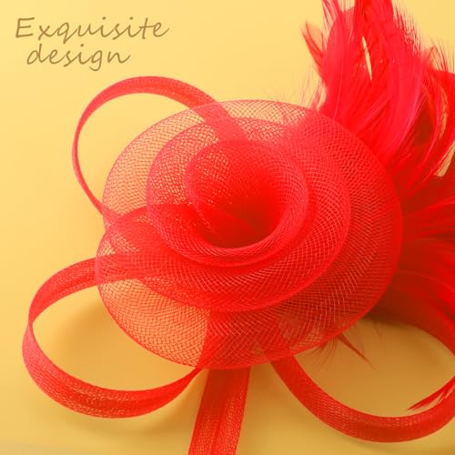 Image of DRESHOW Fascinators Hats for Women Tea Party Fascinator Hats Vintage 50s Headwear Cocktail Wedding Church Derby Hat