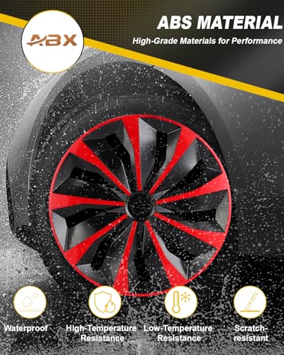 Image of ABX Hubcaps,16 inch hubcaps Set of 4, Wheel Rim Cover ABS Material, Snap On Car Truck SUV Replacement, for Toyota Camry Nissan Mazda etc, Black & Red