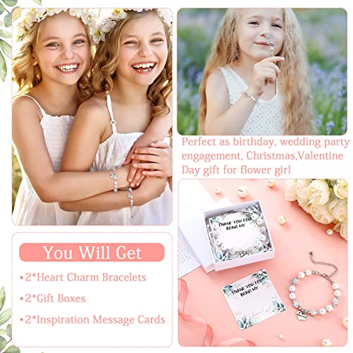 Yinkin 2 Sets Flower Girl Jewelry Set For Wedding Includes 2 Flower Girl Bracelet 2 Gift Cards 2 Gift Box With Raffia Heart Charm Bracelets Flower Girl Gift For Wedding Party Gift Supplies #TOP4