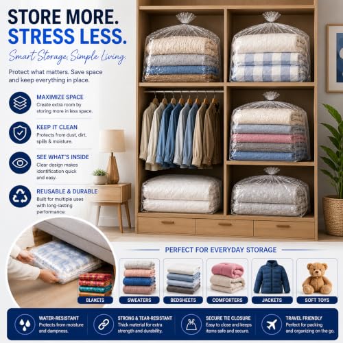 Image of Storite 5PCs Large Tranparent LDPE Plastic Trolley Cover 30 x 50 in