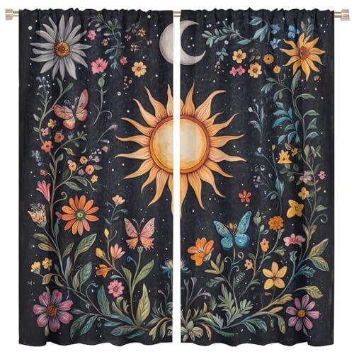 HDESDIS Sun Moon Celestial Blackout Curtains for Bedroom/Living Room, Mystical