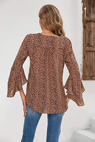 Womens Summer Chiffon Blouses Floral Print V-Neck Bell Sleeve Tops Dressy Casual T-Shirts Fashion2