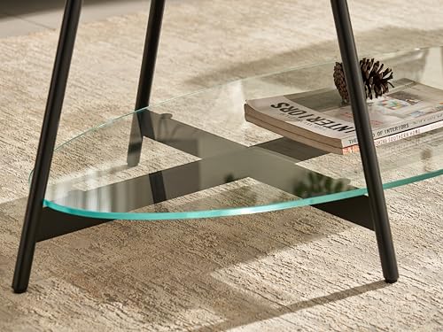 Shrine Glass Coffee Table, Black Walnut Table for Living Room, Glass and Wood Table, 43.3" D x 21.6" W x 15.7" H, Clear Glass Base, Walnut Wood Top&Black Metal Frame by Shrine - Image 9