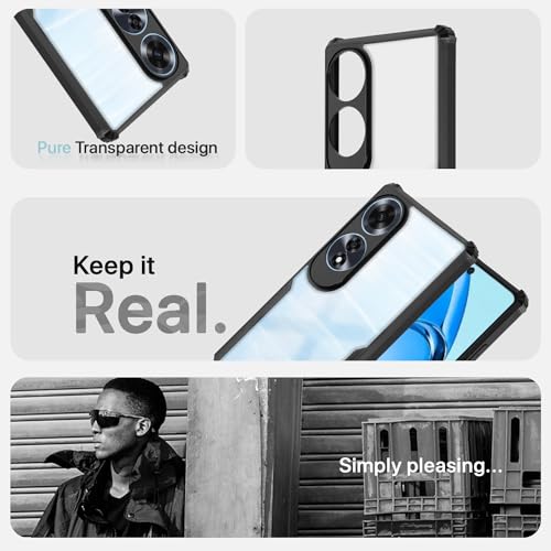 Image of Pikkme Oppo A60 4G Back Cover | Crystal Clear Transparent Back | Ultra Hyrbid | Full Camera Protection | Raised Edge | Bumper Back Case (Black)