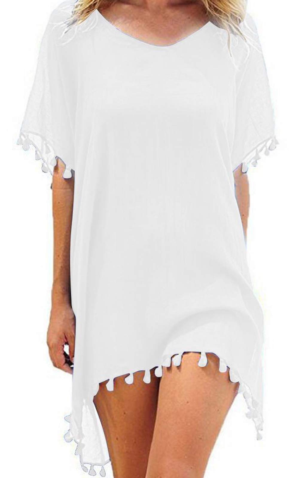 heekpek Vestido de Playa Traje de Baño Camisolas y Pareos Playero con Borla para Verano Bikini Cover up