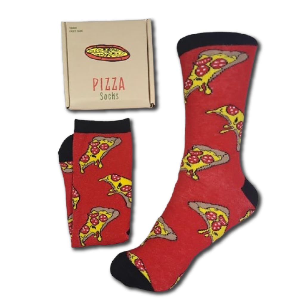 Pizza Socks - Unique Pepperoni Pattern, Comfortable Unisex Novelty Socks, Realistic Box Packaging - One Size Fits Most [6-8] | In Medias Rest