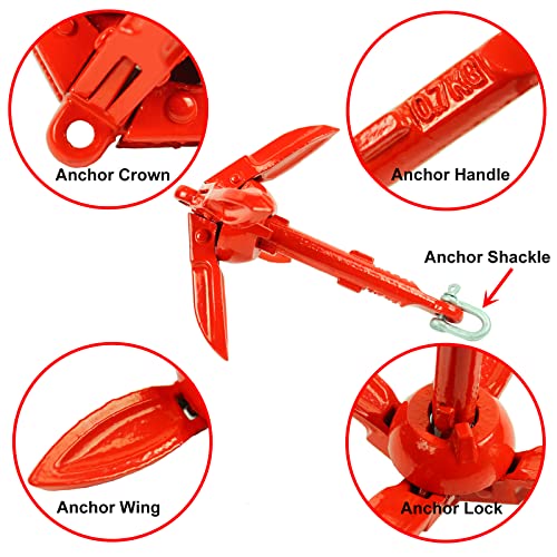 BeGrit Kit di Ancora Barca Kayak Pieghevole 0,7 kg Ancoraggio in Acciaio al Carbonio Ancorotto con Cima Grapnel Anchor per Canoe Jet Ski SUP Paddle Board con Corda da 10m e Borsa con Cordoncino