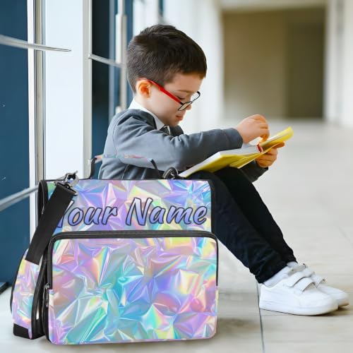 Image of Custom 3 Ring Zipper Binder Holographic Rainbow Neon Personalized Name 1.5 Inch Binders Large Capacity Multi Pockets for School Office Supplies