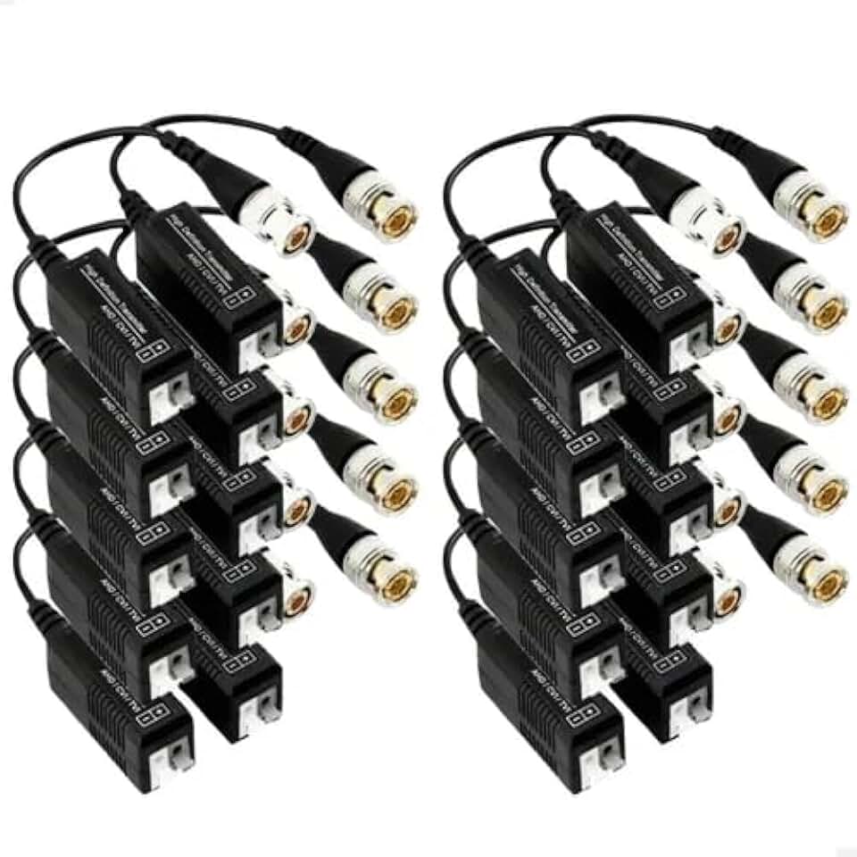 Balun Vídeo para Câmera de Segurança, 10 Pares, Compatível com Intelbras AHD CVI Multi HD, Conversor de Sinal