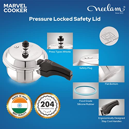 Image of Neelam Stainless Steel Ultra Pressure Cooker Combo Set -2 Litres, 3 Litres & 5 Litres, Outer Lid (Induction Friendly)