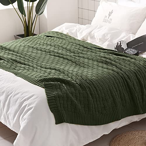 Image of TREELY 100% Cotton Knitted Throw Blanket 60 x 80 Inches, Green Forest