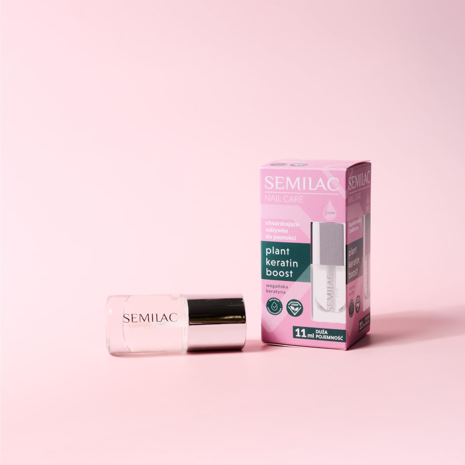 Semilac Plant Keratin Boost odżywka do utwardzania paznokci 11 ml – pielęgnacja i podkład bazowy do łamliwych paznokci, z wegańską keratyną, wzmacnia i regeneruje