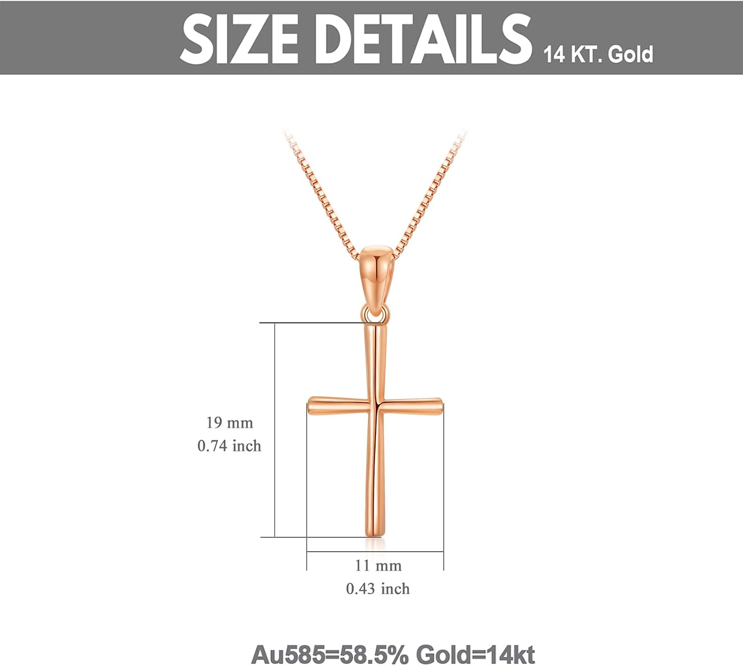 14k Gold Cross Pendant and Box Chain Necklace for Women, Baptism Jewelry Confirmation Gifts for Her, 18 inch