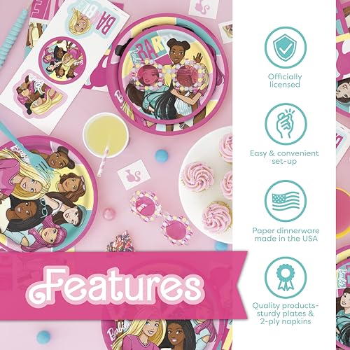 Image of Barbie Birthday Party Decorations | Barbie Party Decorations | Serves 16 Guests | Balloons, Banner, Tablecover, Plates, Napkins, Button | Officially Licensed