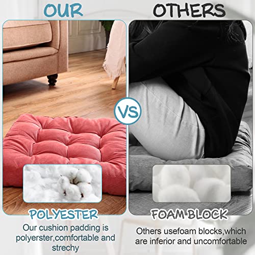 Wesiti 6 Pcs Tufted Corduroy Floor Cushion Square Seat Pillows 22'' X 22" Thicken Floor Sitting Mat Large Seating Meditation Cushions Solid Pillow For Yoga Living Room Tatami Balcony Office Decoration #TOP3