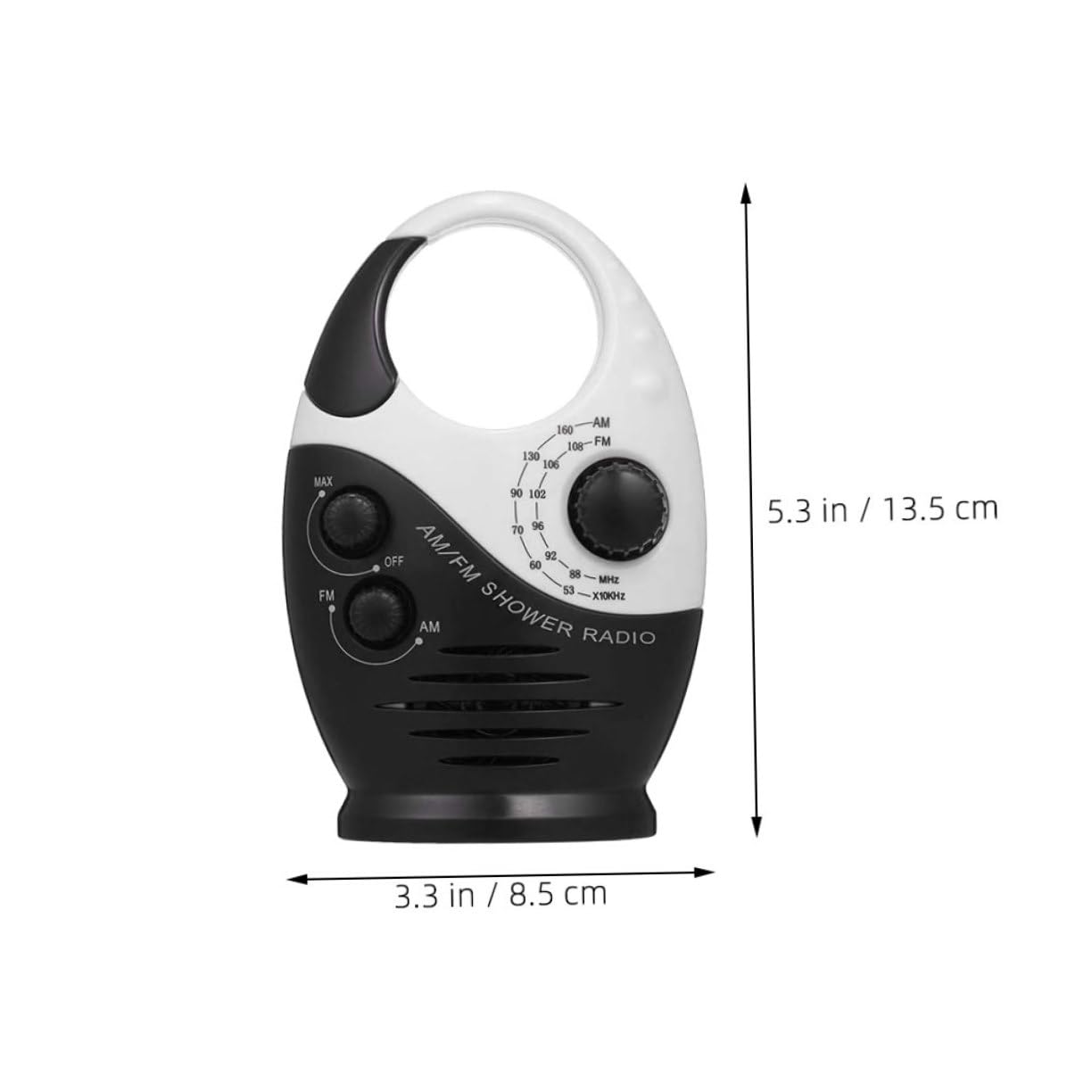 Radio de Ducha FM con Gancho de Plástico, Sonido Claro y Portátil para Uso en Interiores y Junto Cama