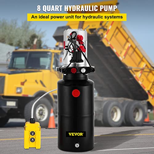 Mophorn Hydraulic Power Unit 12V 8 Quart Double Acting Dump Trailer Pump 12 Volt Hydraulic Power Units 12V DC and Metal Reservoir Electric Hydraulic Pump Remote for Dump Trailer Car Lifting Platforms