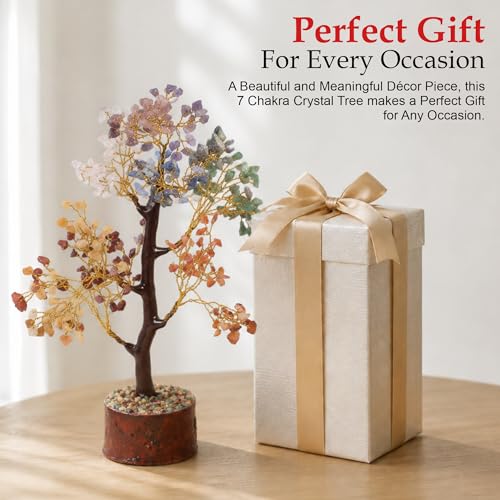 Image of 7 Chakra Gemstone Tree Decor for Home & Office | Healing Crystal Bonsai Tree with Wooden Base | Vastu Feng Shui Money Tree for Positivity, Balance & Spiritual Energy