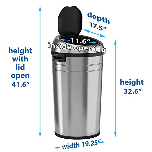 Itouchless 23 Gallon Commercial Size Touchless Trash Can With Absorbx Odor Control System, Stainless Steel, 87 Liter Round Automatic Sensor Garbage Bin #TOP5