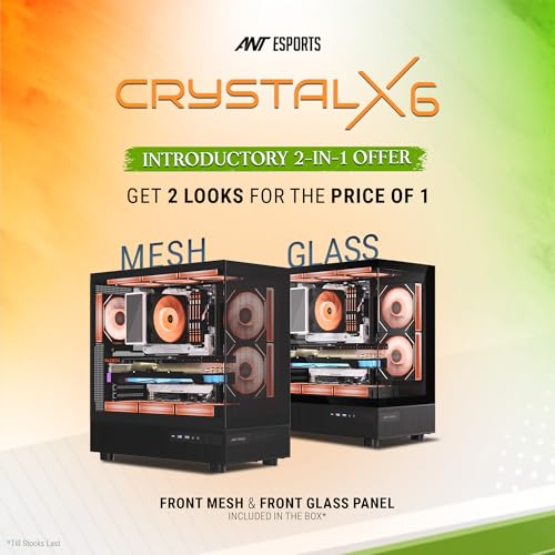 Image of Ant Esports Crystal X6 ATX Mid-Tower Computer Case /Gaming Cabinet with Type-C - Black | Support ATX, Micro-ATX, Mini-ITX | Pre-Installed 6 ARGB Infinity Mirror Fans | Dual Front Panel (Mesh /Glass)