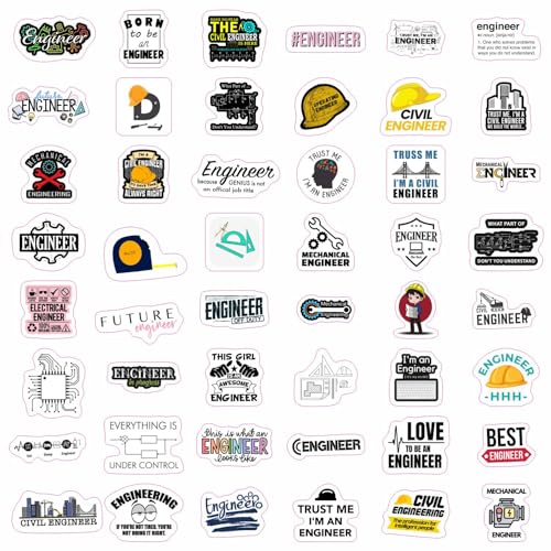 Image of 100Pcs Funny Engineering Stickers for Water Bottles - Waterproof Vinyl Engineer Laptop Decals, Engineer Gifts for Women, Engineering Party Favors, Gifts for Women & Men