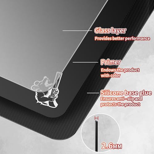 Image of 2.0 Ultra-Thin Tempered Glass Gaming Mouse Pad, Designed for FPS, Full-Coverage Anti-Slip Base,Etched Surface,1.6mm Thin Glass Layer,Redefine Your Shooting Experience(Black,400mm*480mm)