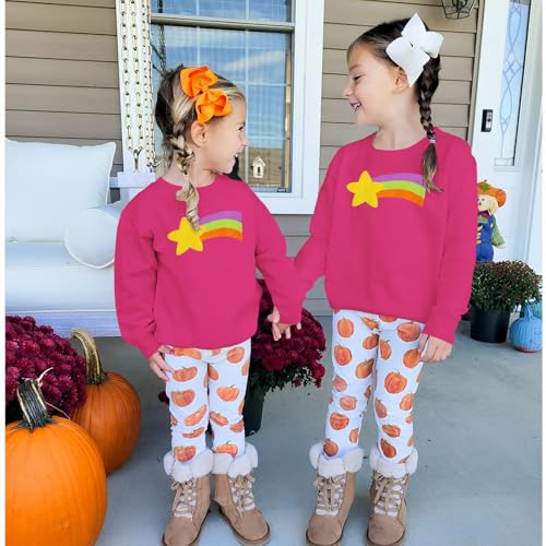 Kid Toddler Girls Halloween Sweatshirts Rainbow Star Graphic Pullover Long Sleeve Shirts Fall Tops Winter Clothes3