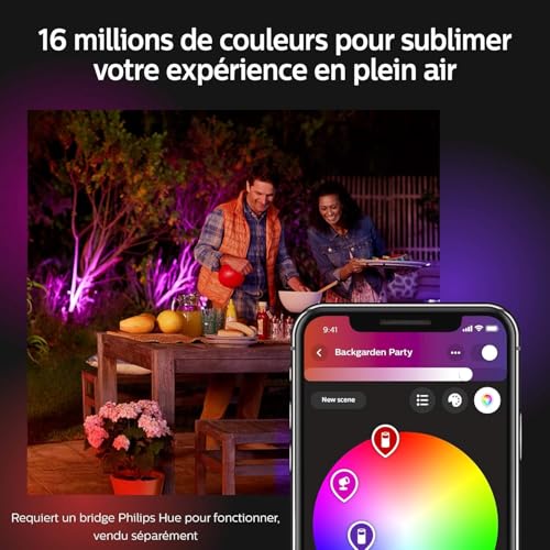 Philips Hue White & Color Ambiance Projecteur Extérieur DISCOVER, Éclairage extérieur en Aluminium Noir, Projecteur lumière compatible avec Alexa, Google Assistant et Apple Homekit