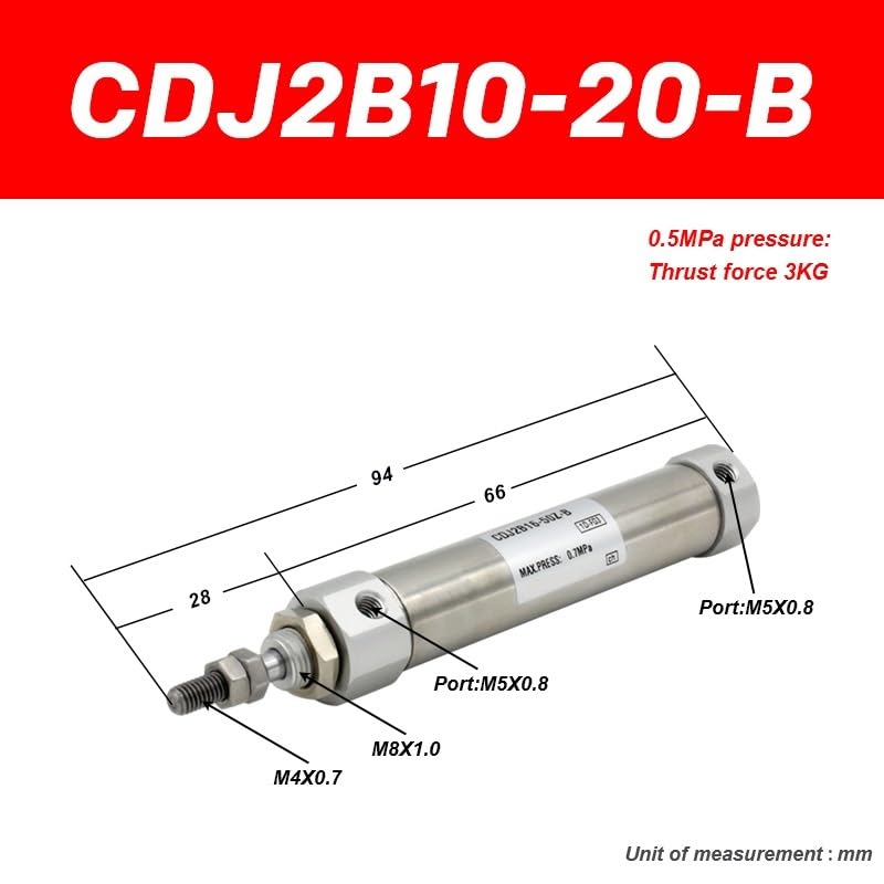 Cilindro neumático miniatura CDJ2B10-20-B de vástago simple y doble acción 2