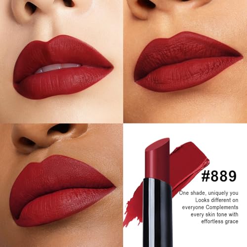 Image of evpct Cranberry Red Velvet Matte Lipstick, High Pigmented Slim Lipstick Long Lasting Waterproof for Women, Velvet Silky Lip Stick Stain Color Makeup Blendable 24 Hours Original Makeup Labiales, 889#