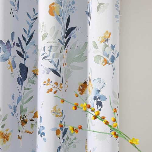 Image of MYSKY HOME Floral Kitchen Tier Cafe Curtains 36 Inch Length 2 Panels Privacy Small Window Treatments Rod Pocket for Bathroom Basement, Yellow and Blue, 30 inch Wide