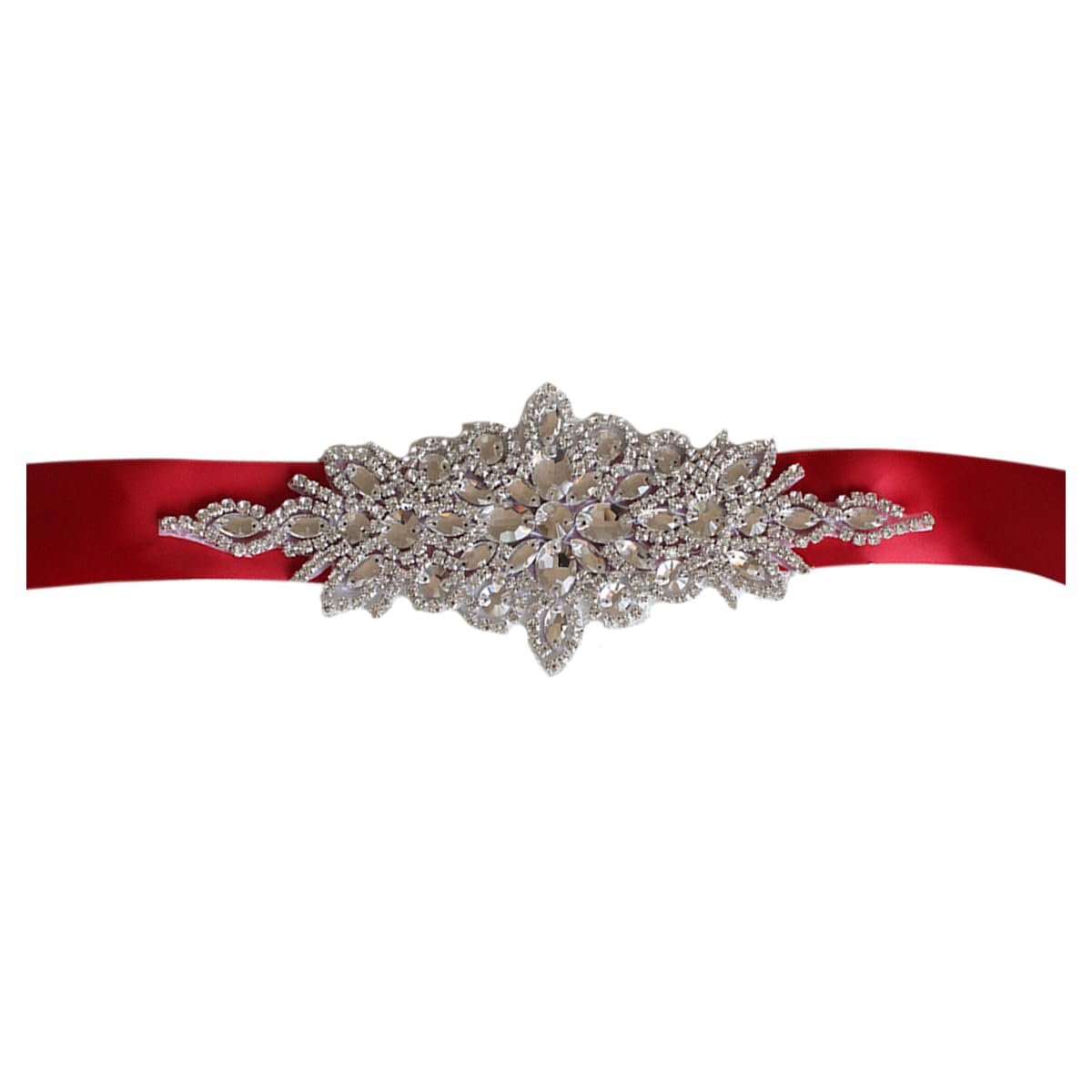 Queenbox 1.6x106.3in Bridal Wedding Waist Belt, Bling Rhinestone Satin Ribbon Bridal Sash Belt for Evening Party Festival, Wine Red