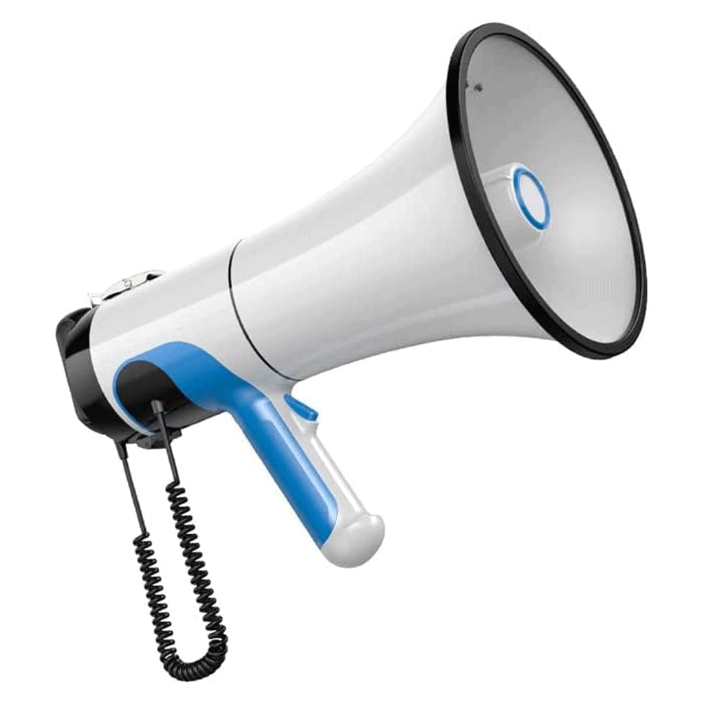 Mégaphone Portable à Sangle Portable Bullhorn 80 W avec contrôle du Volume réglable Mégaphone Portable Sirène intégrée, Haut-Parleur USB Bullhorn léger