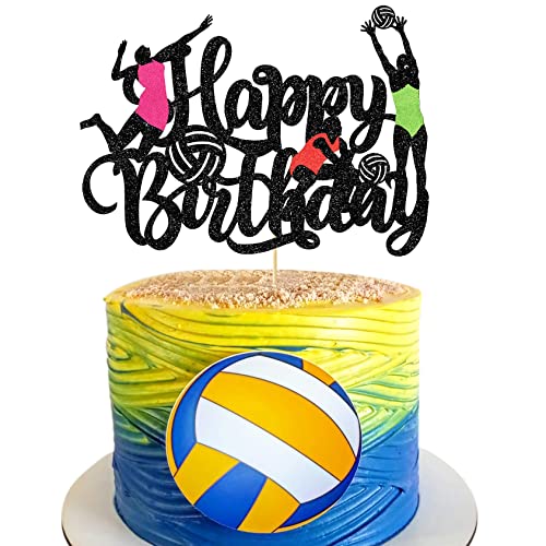 Volleyball Cake Topper Woman's Volleyball Cake Decorations Glitter Beach Volleyball Cake Toppers for Women Girls Sport Theme Happy Birthday Decoration Party Supplies