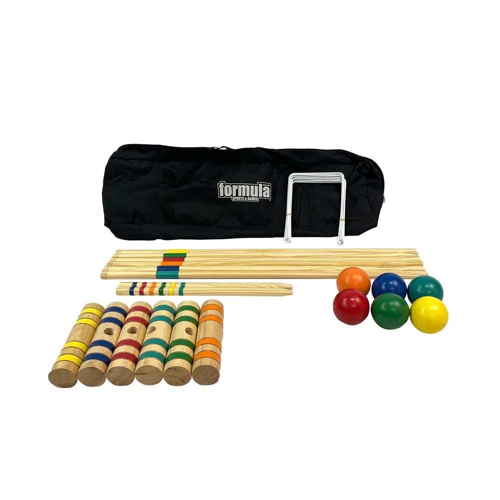 Generisch Krocket Set für 6 Spieler mit Holzschlägern und Kugeln, Klassisches Outdoor Gartenspiel für Familie und Freunde, Freizeitspiel für Garten, Park und Sommer