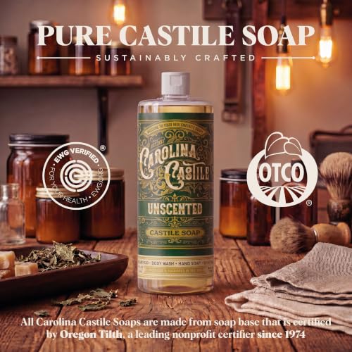 Image of Carolina Castile Soap Unscented Castile Soap Liquid - 32 oz Vegan & Pure Organic Soap Concentrated Non Drying All Natural Formula Good for Sensitive Skin (32 Ounces)