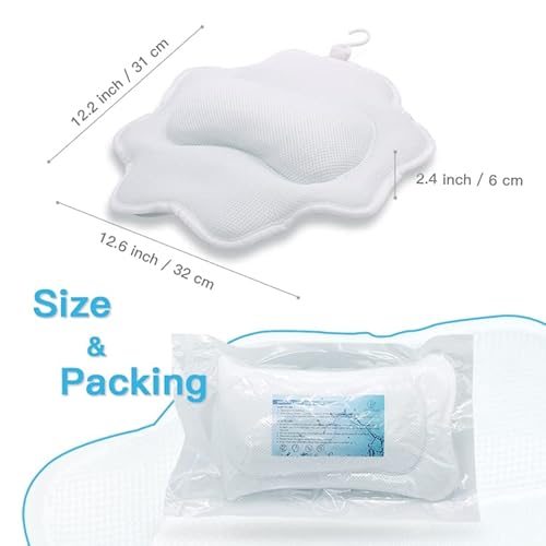 Beautybaby Bathtub Spa Pillow, Non-Slip 4 Strong Suction Cups, Bath Pillows For Tub, Head, Neck, Shoulder Support, Breathable Relax Comfort #TOP4