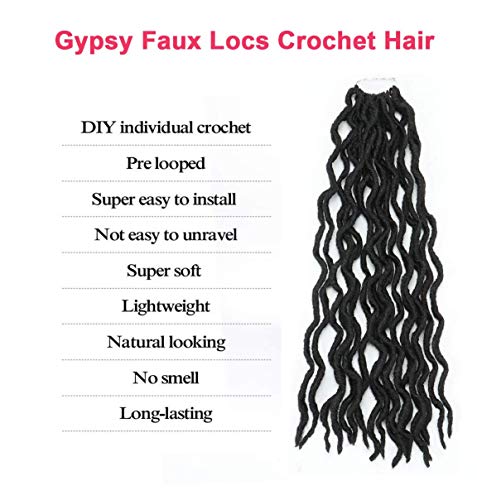 Wavy Gypsy Locs Crochet Hair 12 Inch 8 Packs/Lot Pre-Looped Ombre Goddess Wavy Faux Locs Synthetic Braiding Hair Short Faux Locs Crochet Braids Dreadlocs Hair Extensions (12Inch,Black 1B) #TOP3