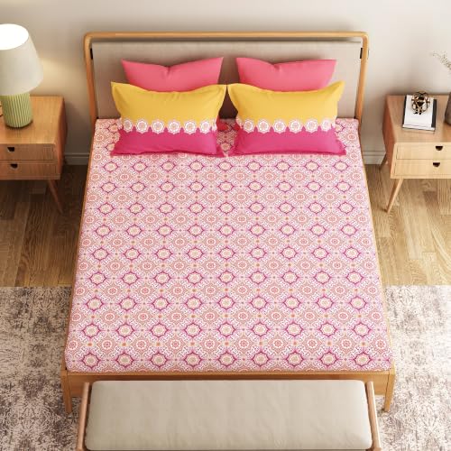 Image of Mytrident Bedsheet for Double Bed King Size |108 inch x 108 inch | Meadow Pink
