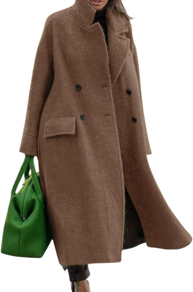 CHARTOU Women Oversized Long Winter Coats Warm Wool Blend Pea Trench Coat Overcoat