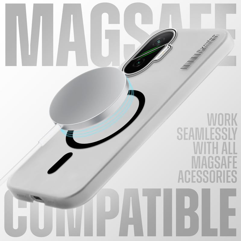 Image of Mr. Case Back Cover for Poco F7 5G Elegant Frosted White Translucent Back Only Compatible with Wireless Magnetic Accessories | Anti-Scratch Shockproof Phone Case - Black